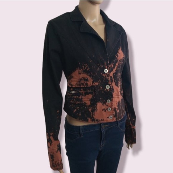 Black Tye Dye Suko Jean Jacket Sz Medium - Picture 2 of 9